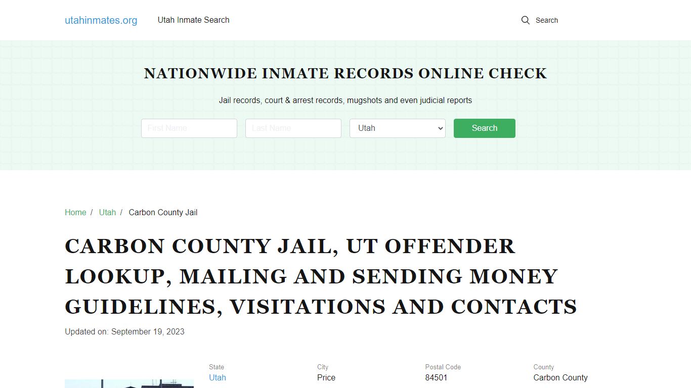 Carbon County Jail, UT: Incarcerated Inmate Search, Visitations, Contacts